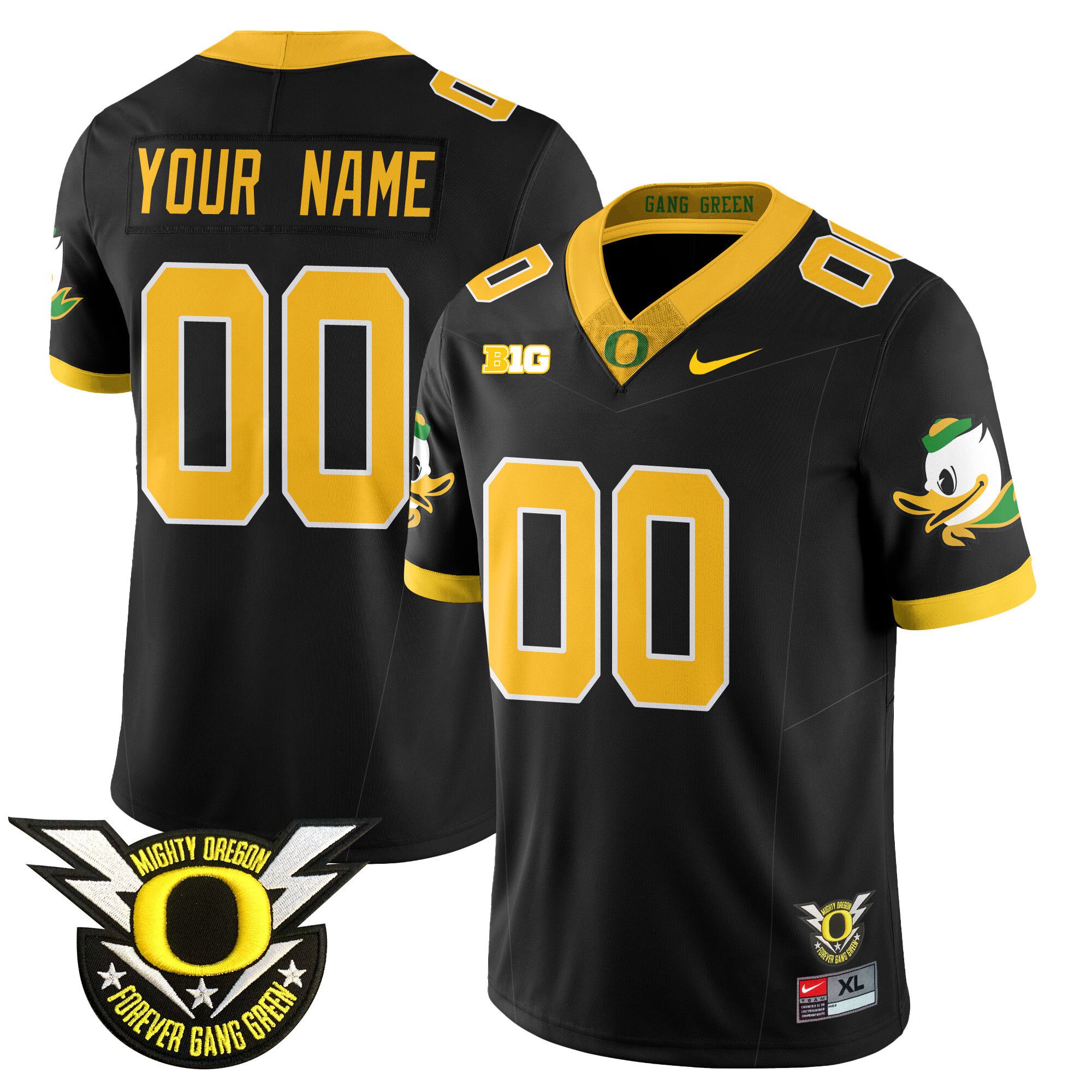 Men Oregon Ducks Black 2024 Nike Forever Gang Green & BIG Patch Vapor Limited Custom NCAA Jersey->customized nfl jersey->Custom Jersey